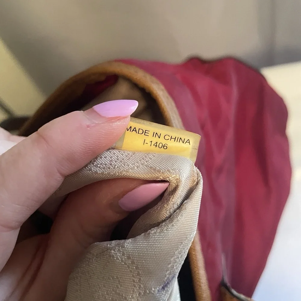 Michael Kors Kempton Nylon Satchel Tote Purse Shoulder Bag in Maroon & Brown - Picture 9 of 16